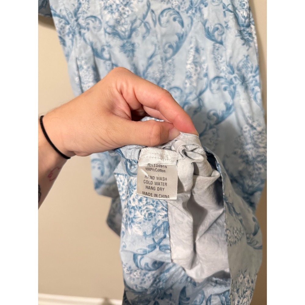 Trish Scully Lauretta Midi Dress Blue White Damask Toile Cotton Puff Sleeve S - Picture 5 of 6